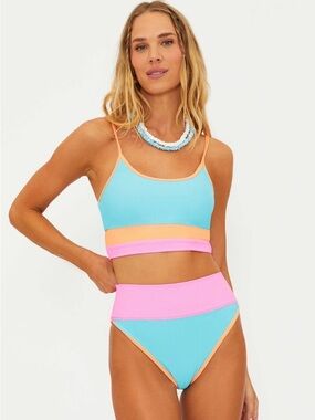 Beach Riot Aqua Pink Orange Colorblock Bikini Set